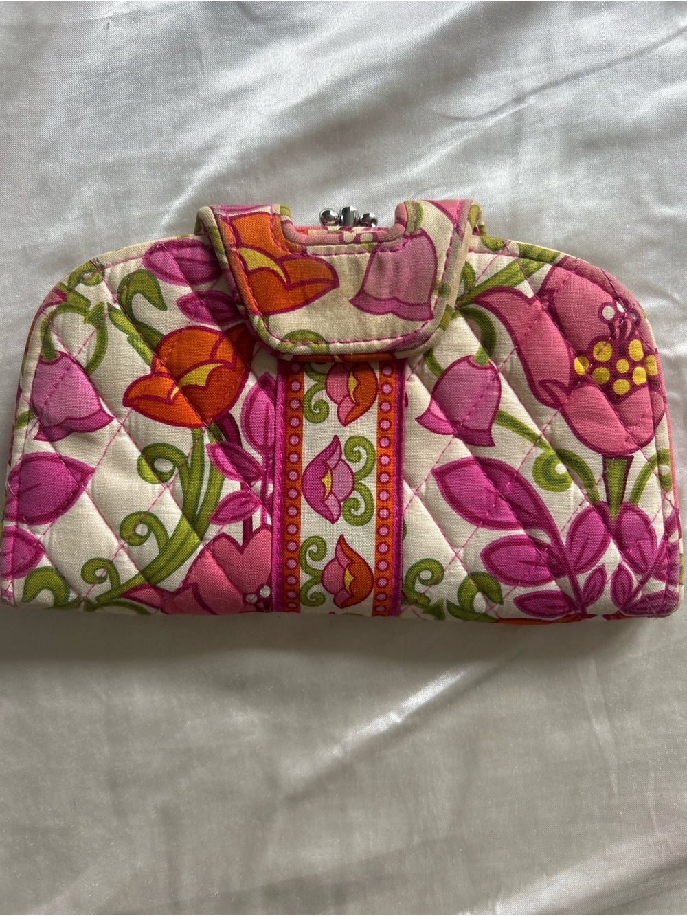 Vera Bradley Pink and Orange Floral Quilted Clasp Wallet
